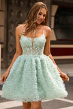 Sage Green Corset Spaghetti Straps Short Homecoming Dress with Lace