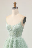 Sage Green Ruffled Short Corset Homecoming Dress with Lace