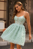 Sage Green Corset Spaghetti Straps Short Homecoming Dress with Lace