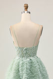Sage Green Ruffled Short Corset Homecoming Dress with Lace
