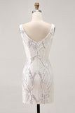 Sparkly White Tight V-Neck Short Homecoming Dress with Lace