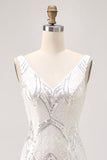 Sparkly White Tight V-Neck Short Homecoming Dress with Lace
