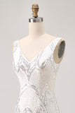 Sparkly White Tight V-Neck Short Homecoming Dress with Lace