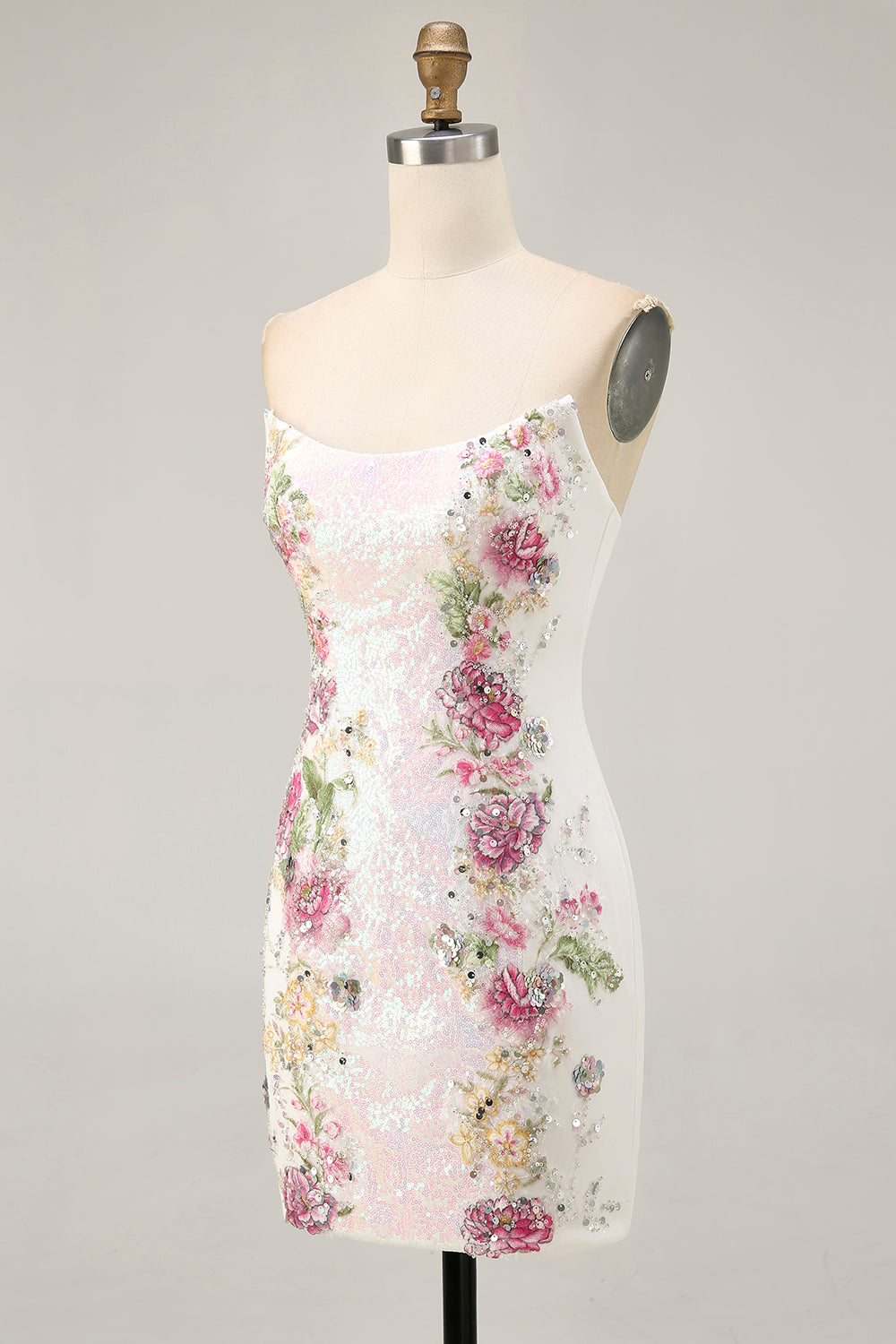 Zapakasa Women Sparkly White Short Floral Homecoming Dress with Sequins Tight Strapless Cocktail Dress Zapakasa Women Sparkly White Short Floral Homecoming Dress with Sequins Tight Strapless Cocktail Dress