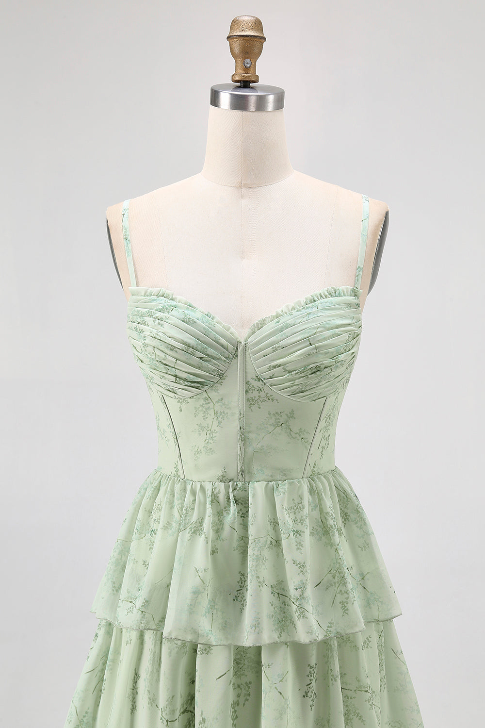 Dusty Sage Corset Tiered A Line Long Bridesmaid Dress with Slit