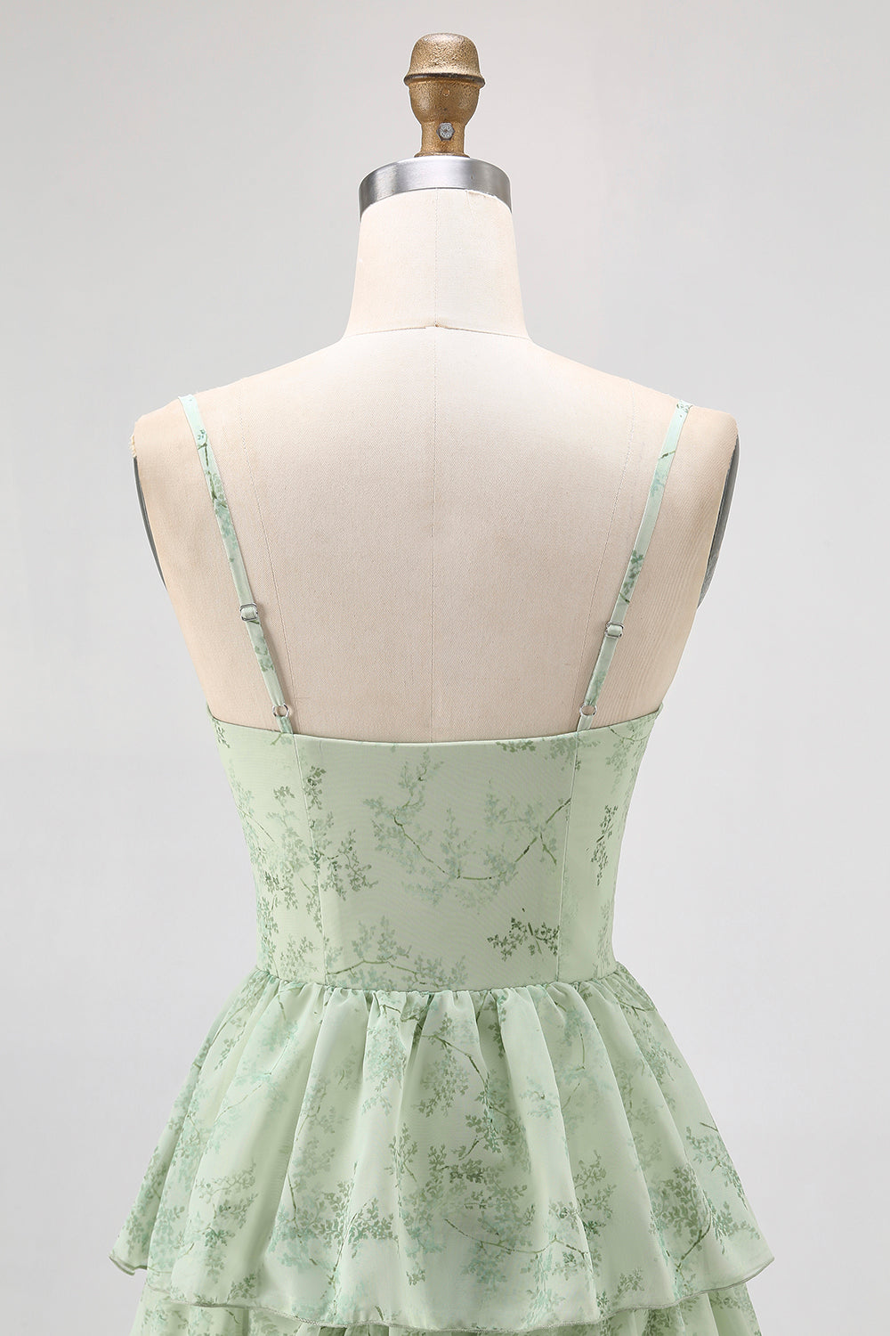 Dusty Sage Corset Tiered A Line Long Bridesmaid Dress with Slit