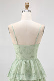 Dusty Sage Corset Tiered A Line Long Bridesmaid Dress with Slit