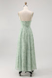 Blue Floral Spaghetti Straps Chiffon A-Line Long Wedding Guest Dress
