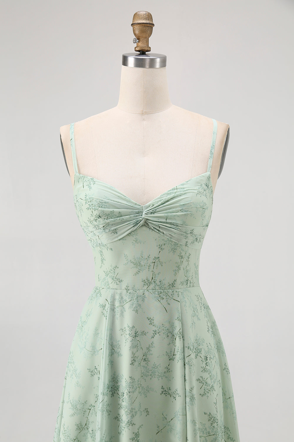Blue Floral Spaghetti Straps Chiffon A-Line Long Wedding Guest Dress