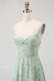 Blue Floral Spaghetti Straps Chiffon A-Line Long Wedding Guest Dress