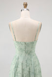 Blue Floral Spaghetti Straps Chiffon A-Line Long Wedding Guest Dress
