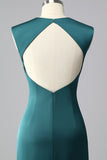 Peacock Blue V-Neck Satin Ruched Mermaid Long Prom Dress