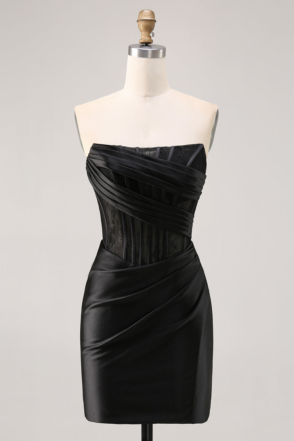 Zapakasa Women Black Corset Satin Short Homecoming Dress with Lace ...