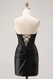 Pink Corset Satin Ruched Strapless Short Homecoming Dress