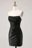 Pink Corset Satin Ruched Strapless Short Homecoming Dress