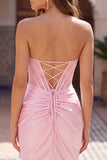 Pink Corset Satin Ruched Strapless Short Homecoming Dress