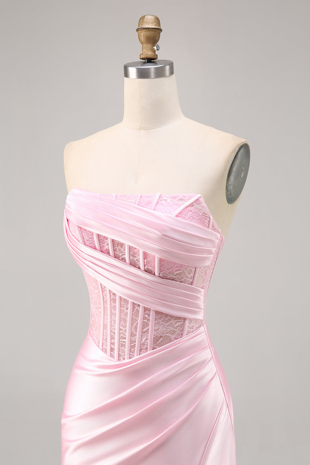 Pink Corset Satin Ruched Strapless Short Homecoming Dress