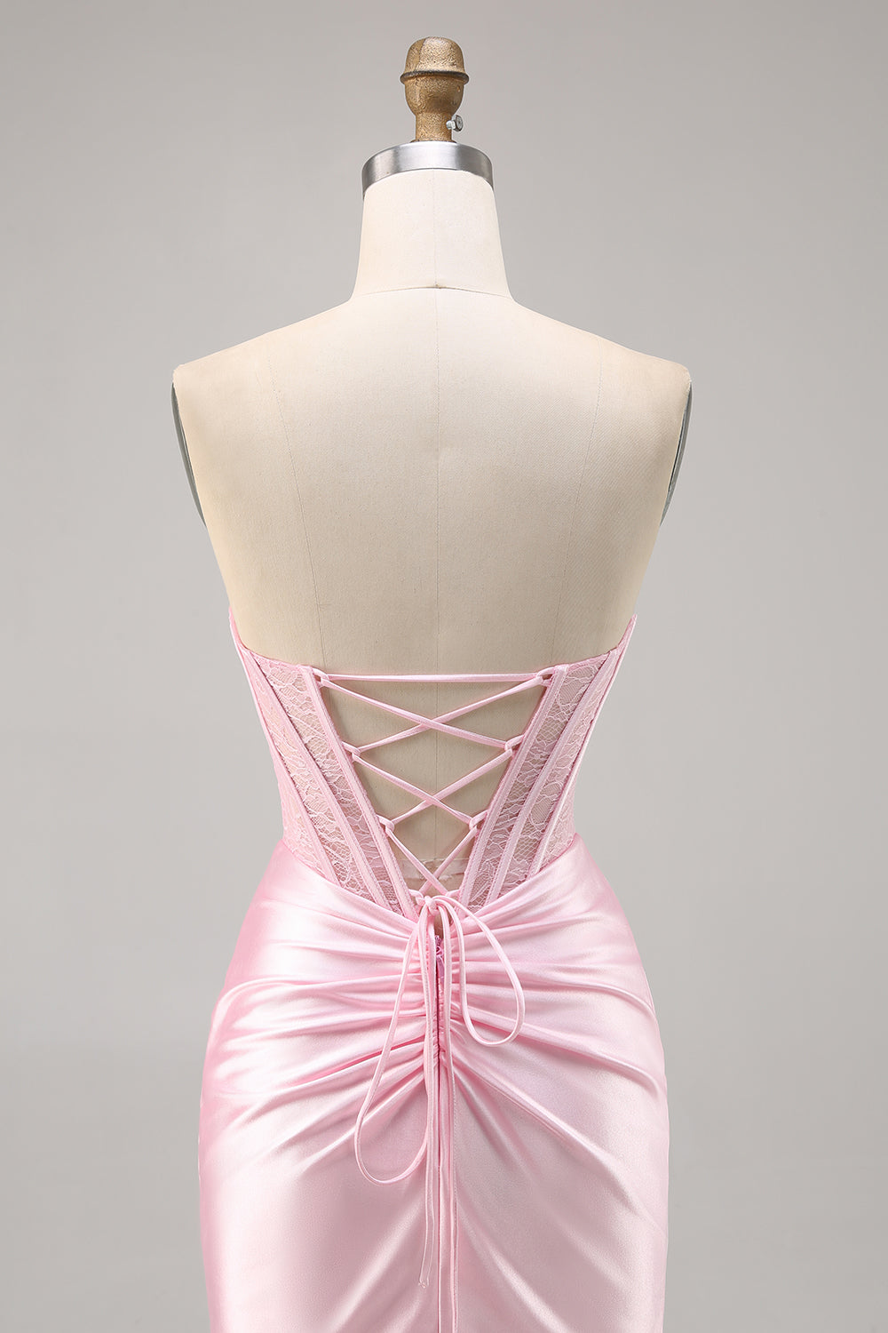 Pink Corset Satin Ruched Strapless Short Homecoming Dress