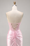 Pink Corset Satin Ruched Strapless Short Homecoming Dress