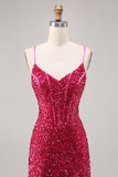 Sparkly Fuchsia Corset Tight Short Sequins Homecoming Dress