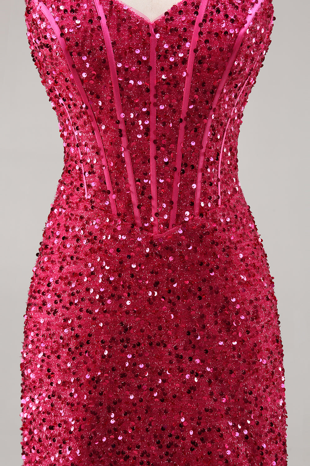 Sparkly Fuchsia Corset Tight Short Sequins Homecoming Dress