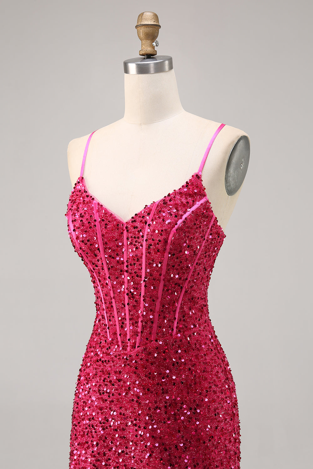 Sparkly Fuchsia Corset Tight Short Sequins Homecoming Dress