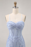 Sparkly Grey Blue Corset Tight Short Homecoming Dress with Sequins