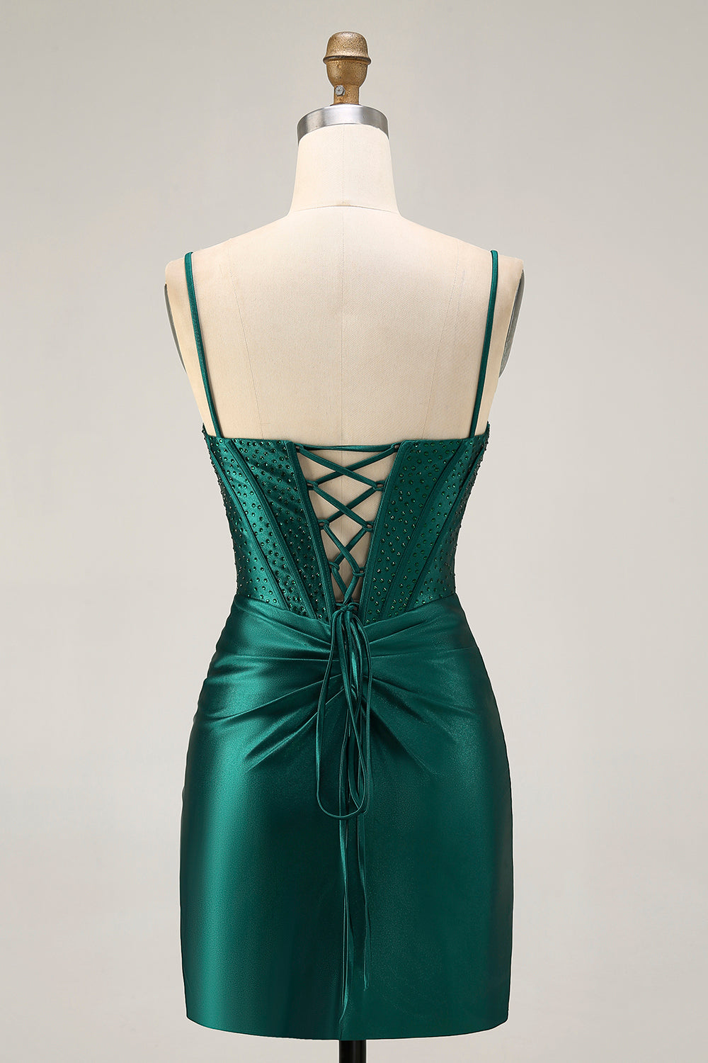 Sparkly Dark Green Tight Corset Short Ruched Homecoming Dress with Beading