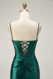 Sparkly Dark Green Corset Tight Short Satin Homecoming Dress with Beading