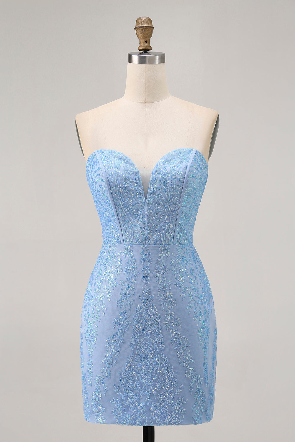 Sparkly Blue Corset Tight Strapless Short Homecoming Dress with Sequins