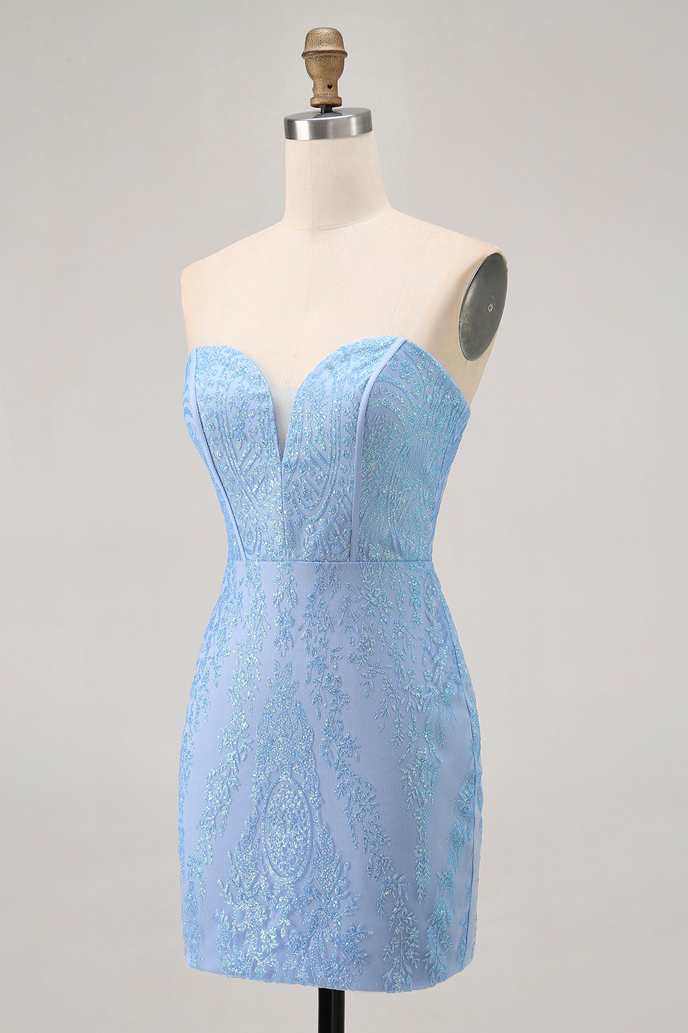Sparkly Blue Corset Tight Strapless Short Homecoming Dress with Sequins