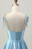 Blue A Line Satin Spaghetti Straps Short Homecoming Dress