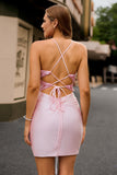 Candy Pink Floral Tight Short Corset Homecoming Dress