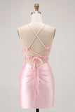 Candy Pink Floral Tight Short Corset Homecoming Dress