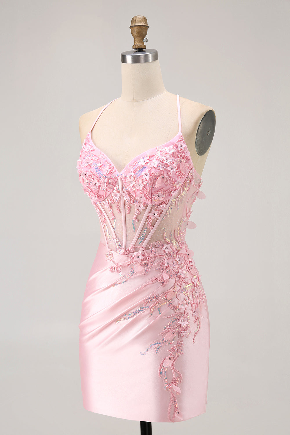 Candy Pink Floral Tight Short Corset Homecoming Dress