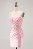 Candy Pink Floral Tight Short Corset Homecoming Dress