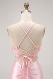 Candy Pink Floral Tight Short Corset Homecoming Dress