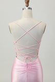 Blush Pink Satin Spaghetti Straps Short Tight Homecoming Dress