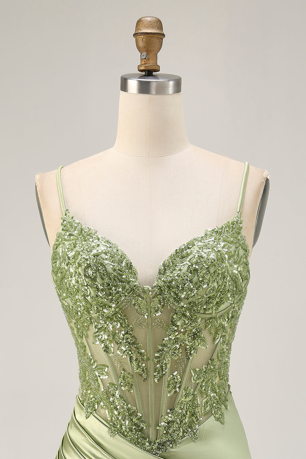 Sparkly Sage Green Satin Tight Short Corset Homecoming Dress with Sequins