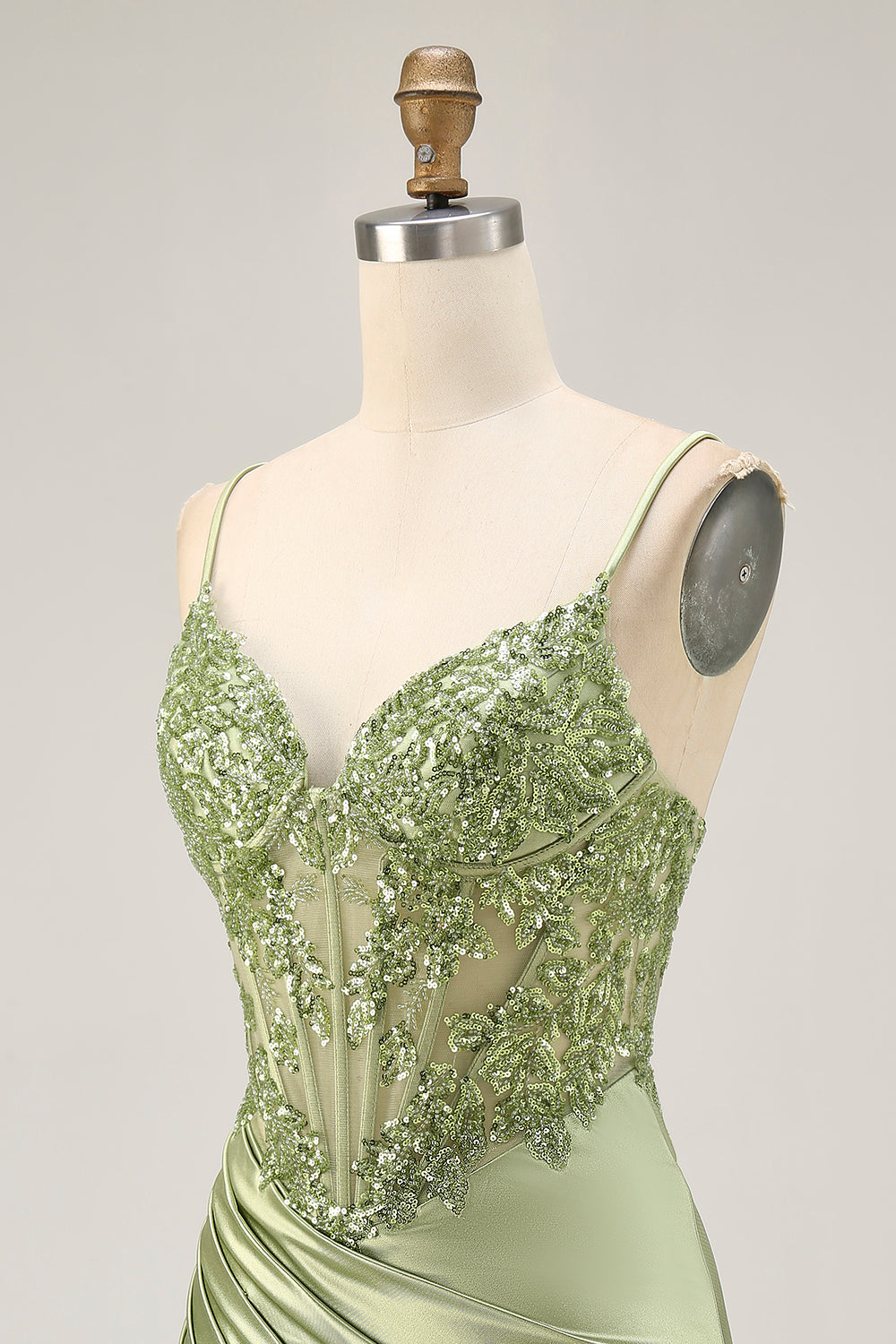 Sparkly Sage Green Satin Tight Short Corset Homecoming Dress with Sequins