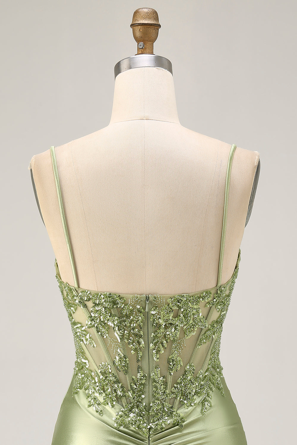 Sparkly Sage Green Satin Tight Short Corset Homecoming Dress with Sequins