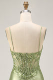 Sparkly Sage Green Satin Tight Short Corset Homecoming Dress with Sequins