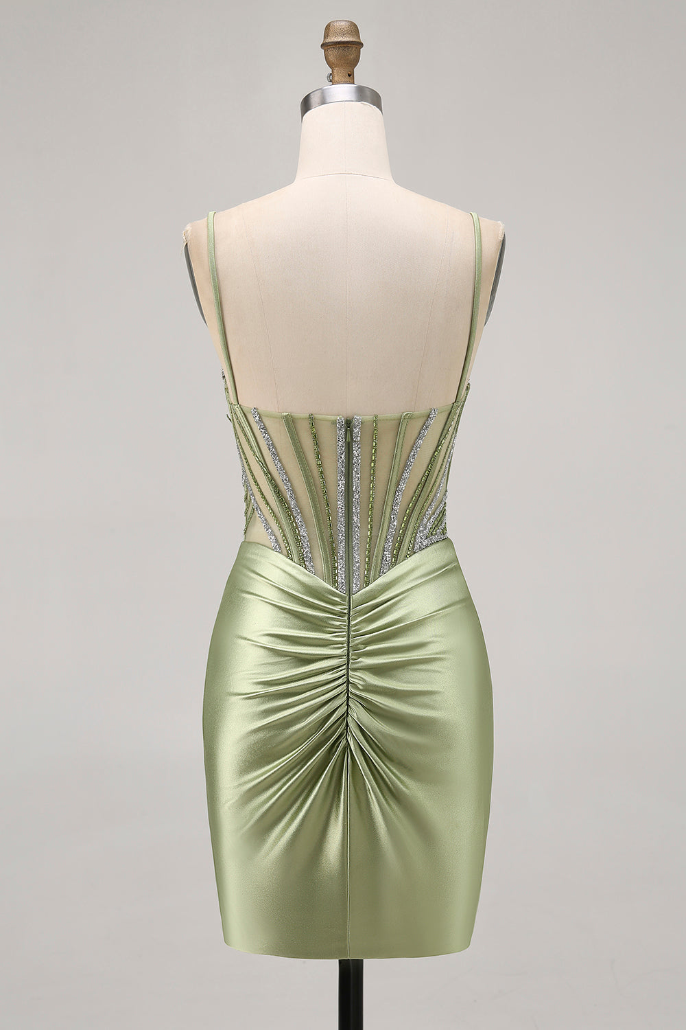 Sparkly Sage Green Corset Tight Short Homecoming Dress with Rhinestones