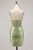 Sparkly Sage Green Corset Tight Short Homecoming Dress with Rhinestones