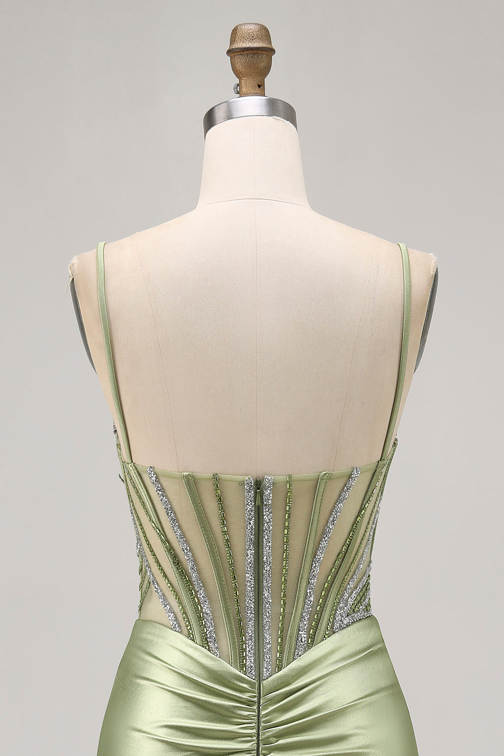 Sparkly Sage Green Corset Tight Short Homecoming Dress with Rhinestones