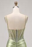 Sparkly Sage Green Corset Tight Short Homecoming Dress with Rhinestones