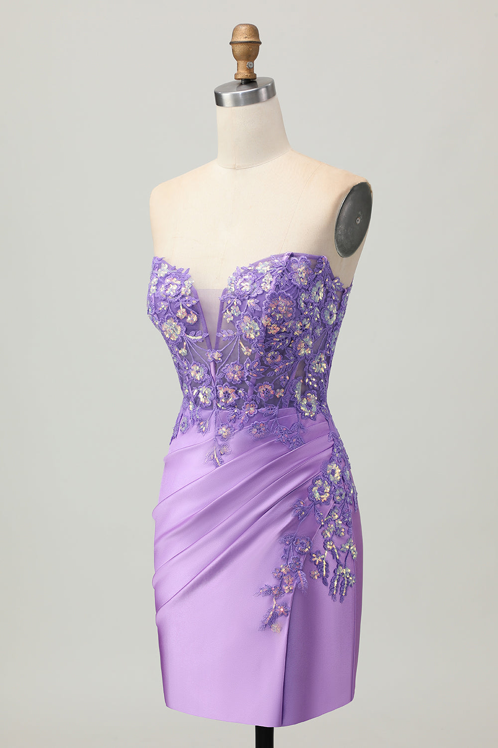 Light Blue Satin Ruched Short Corset Homecoming Dress with Appliques