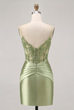 Sparkly Green Corset Satin Tight Short Homecoming Dress with Beading