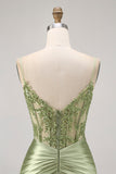 Sparkly Green Corset Satin Tight Short Homecoming Dress with Beading