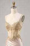 Sparkly Champagne Corset Tight Short Homecoming Dress with Lace
